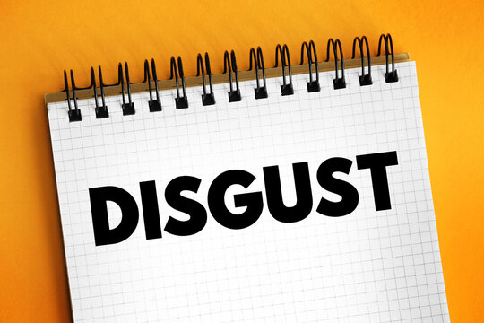Disgust - a feeling of revulsion or strong disapproval aroused by something unpleasant or offensive, text concept on notepad