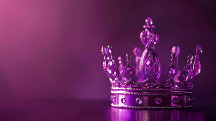 ornate silver and purple jeweled crown centered on a purple background with a spotlight highlighting the crown.