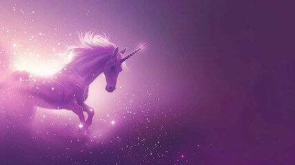 majestic purple unicorn with flowing mane leaps through a glittering starry sky.