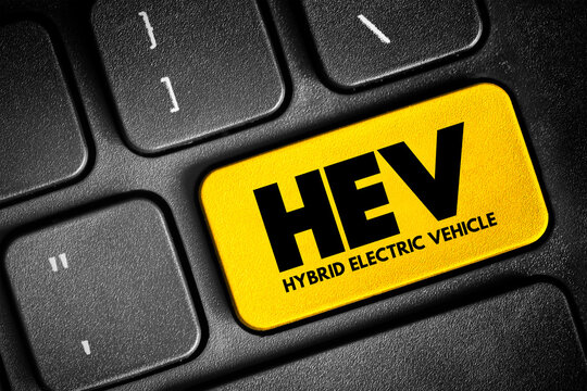 HEV Hybrid Electric Vehicle  - vehicle that combines a conventional internal combustion engine system with an electric propulsion system, acronym concept button on keyboard