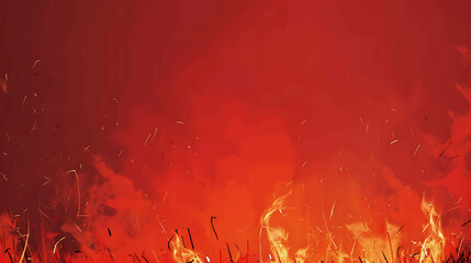 Fire background. Glowing orange flames with flying sparks on dark red background.