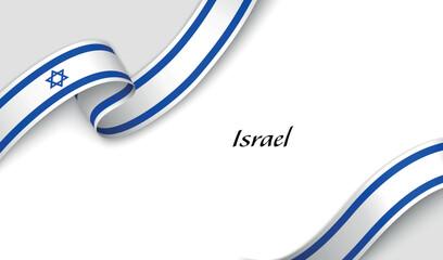 Curved ribbon with fllag of Israel on white background