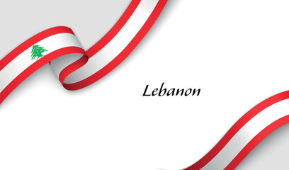 Curved ribbon with fllag of Lebanon on white background