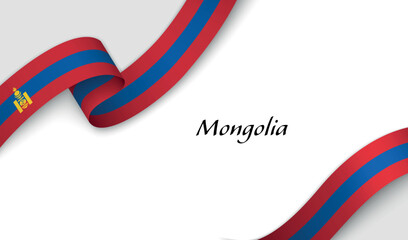 Curved ribbon with fllag of Mongolia on white background