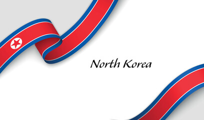Curved ribbon with fllag of North Korea on white background