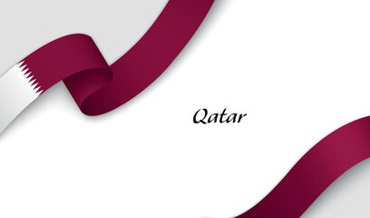 Curved ribbon with fllag of Qatar on white background