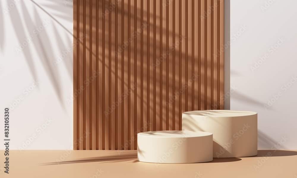 Aufkleber wood wall product podium 3d display background empty stand wooden platform with abstract shadow ligh
