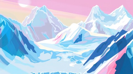 Mountain ice caps poster flat design top view frozen landscapes theme water color Triadic Color Scheme 