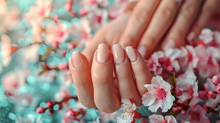 Fototapeta premium Serene Manicure Moment of Floral-Inspired Elegance and Self-Care