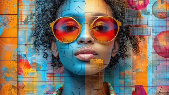 Fashionable beautiful girl close-up on the background of urbanized metropolis. Double exposure.