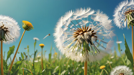 Naklejka premium Fragile Elegance: Delicate Dandelion Macro Nature White Beauty