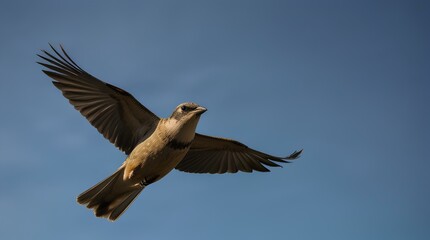 Fototapeta premium Closeup bird flying out from the cage against blue sky with space for copy.