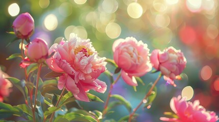 Pink Peony blossoms in the garden