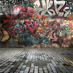 Background images, Graffiti on a wall on a city street, generating ai	