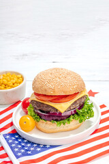 Homemade burgers. An American classic, traditional food for picnic or celebration Independence Day