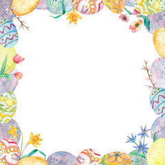 Png colorful Easter eggs frame cute watercolor illustration