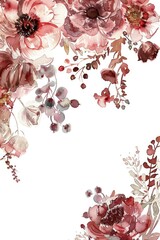 Elegant Watercolor Floral Arrangement with Burgundy and Blush Tones