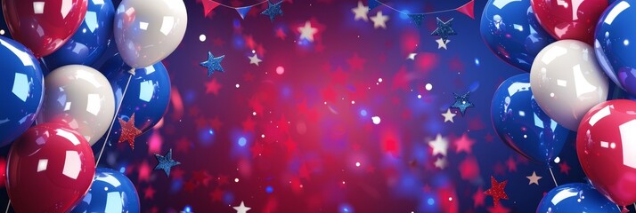 4th of July Independence Day Party Celebration Red and Blue Star Balloons with Confetti