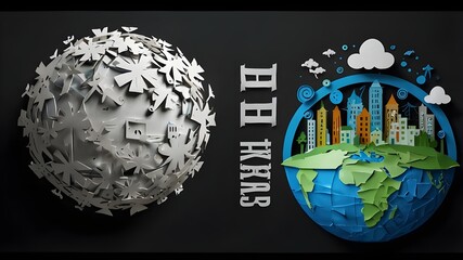 Create artificial intelligence, paper art, ecology, world water day, world environment day, environmental preservation, and save earth water