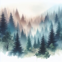 coniferous forest in the haze. Abstract art print. . Prints, wallpapers, posters, cards, murals, rugs, hangings