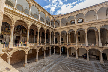 PALERMO, ITALY, 15, JUNE, 2023 - The internal courtyard or cloister of the Norman Palace in Palermo, Sicily, Ita