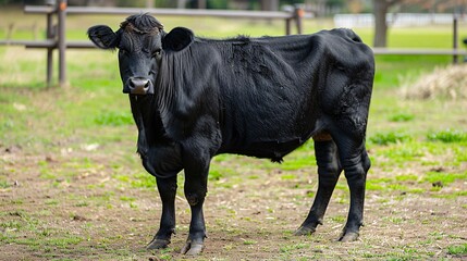 Black Cow standing gracefully in its natural habitat on a lush ranch