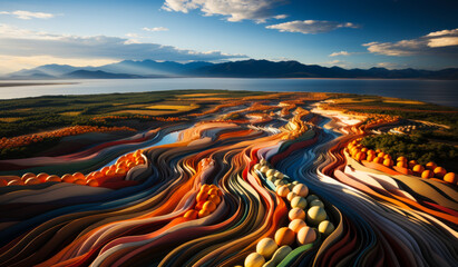Fototapeta premium The colorful mountains and the river