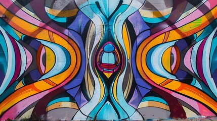 An abstract graffiti wall with a pattern of optical illusions