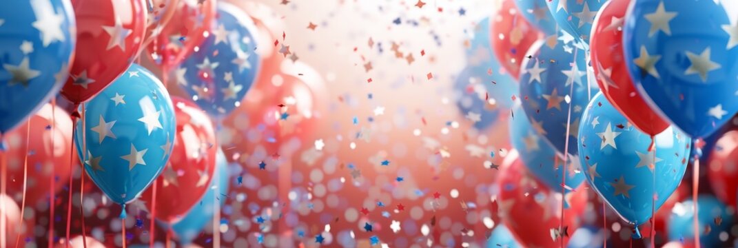 4th of July Independence Day Party Celebration Red and Blue Star Balloons with Confetti