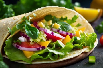 Mouthwatering chicken avocado tacos showcased on a rustic wood table.