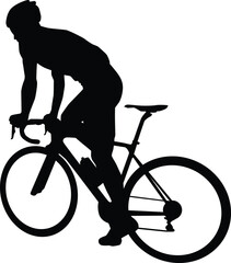 Road bike rider silhouette. Road cyclist illustration. Full body Road bike rider. Road biker posing in black color.