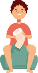 Illustration of a seated man holding toilet paper, depicting a bathroom routine