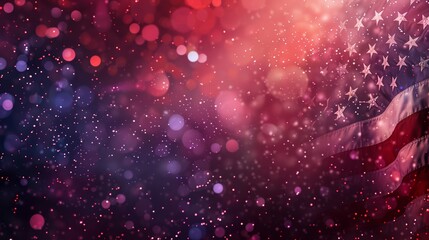 Fototapeta premium Patriotic celebration with American flag, bokeh background, copy space, digital illustration