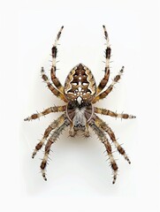A closeup of a garden spider on a white background 160