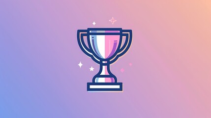 A simple and elegant trophy icon in a flat design style. The trophy is silver with a blue outline and a pink base.