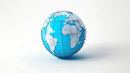 Blue and white globe with detailed continents. Globe is made of small dots and has a shiny surface.