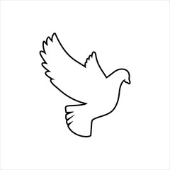 Dove silhouette outline icon vector. Pigeon icon. Hunting concept. Game meat sign on white background. Dove meat badge. Hunting illustration. Hunt logo.