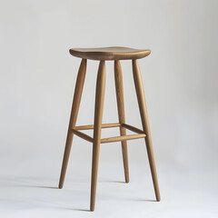 A wooden stool is placed on a plain white background