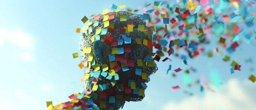 a group of post-it notes on the face. Signs of bournout. Leaving tasks lying around. Making notes. 