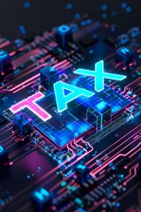 Obraz premium A digital holographic glowing text tax