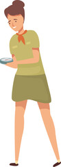 Illustration of a cheerful waitress in uniform holding a tray, ready to serve