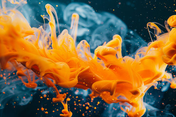 sulfur yellow and gray colored colorful smoke, paint or ink in the water, liquid or fluid, motion wallpaper art, vapor in motion
