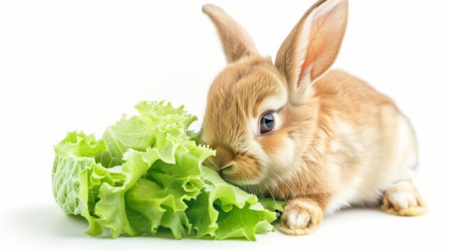 A baby rabbit with large ears peeking out from beh