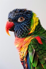 Fototapeta premium A small parrot with vibrant colors perched on a wh
