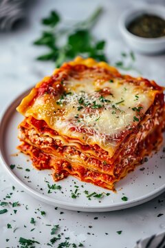 A plate of homemade lasagna with layers of pasta food, meal, cheese, plate, dinner, lasagna, dish, meat, italian, cuisine, pizza, tomato, egg, vegetable, lasagne, baked, pasta, sauce, lunch, delicious