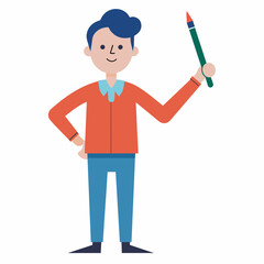 Vector illustration of a standing teacher holding a spidol on a white background