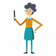 Fototapeta premium Vector illustration of a standing teacher holding a spidol on a white background