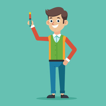 Vector illustration of a standing teacher holding a spidol 