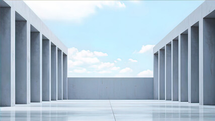 Obraz premium Minimalist concrete structures on concrete floor, modern architecture, background for presentation,