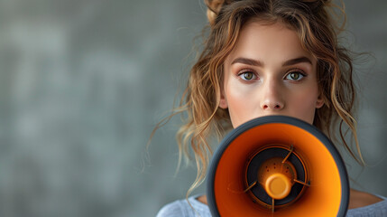 woman with megaphone, announcement concept